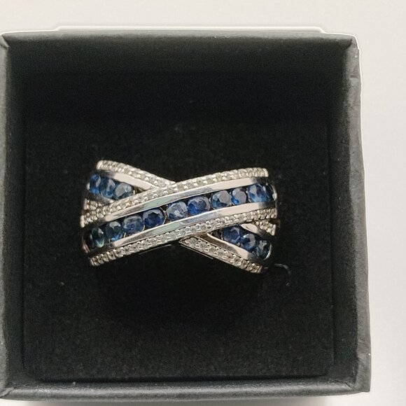 DJoy Blue Sapphire Criss Cross Sterling Silver Ring Size 9 - Picture 2 of 5